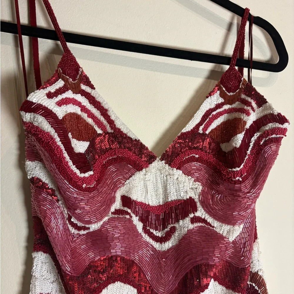 CULT GAIA Sasha Beaded Multi Wave Print Mini Dress Pink Red NWT Small - Picture 7 of 14